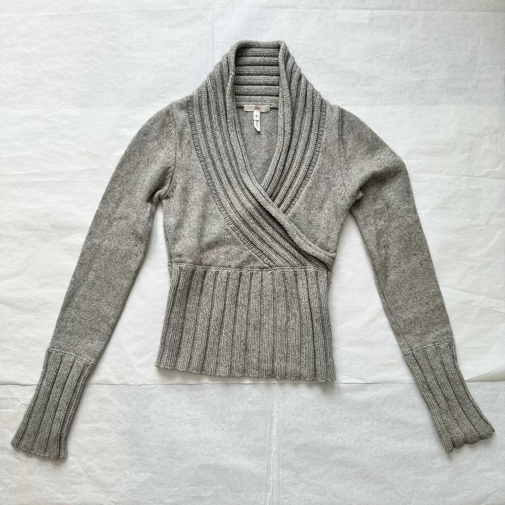Joie 00s grey Cotton/Cashmere cropped v-neck sweater S